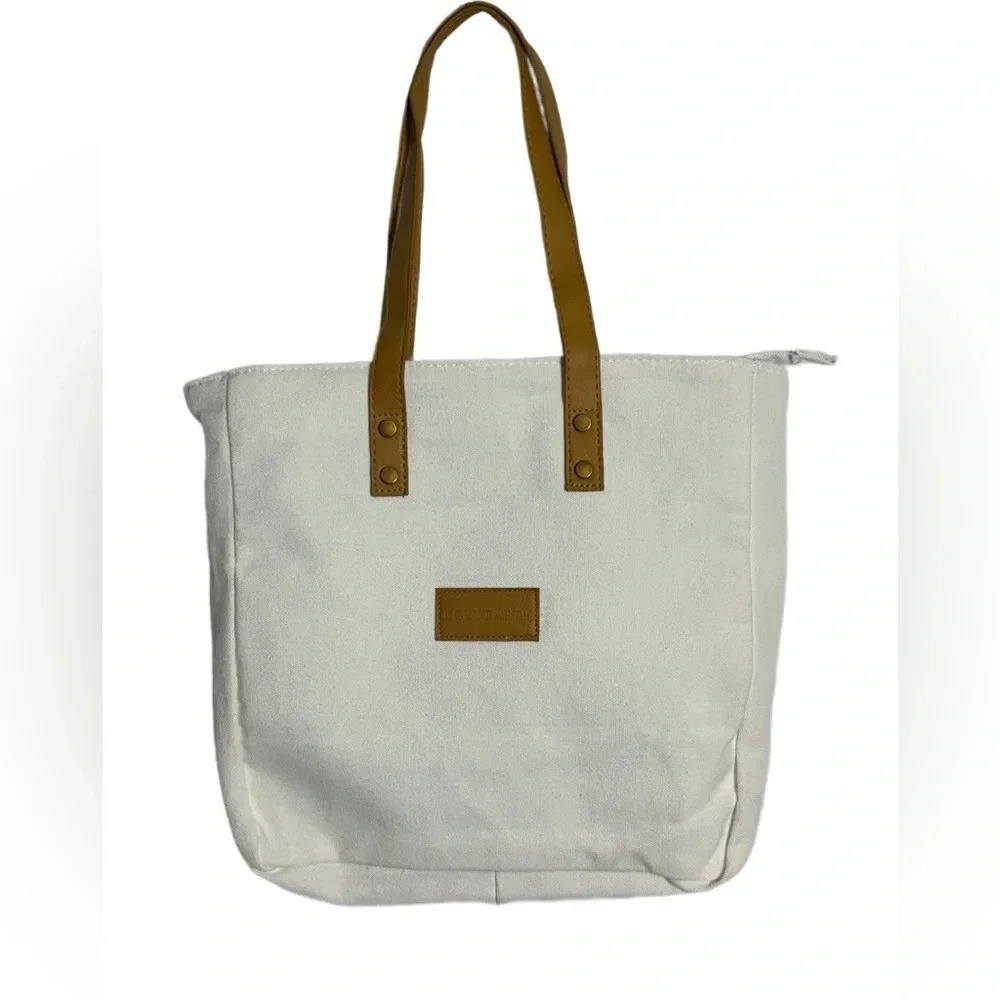 Cozy Earth White Zippered too Top Tote Bag Casual Minimalist